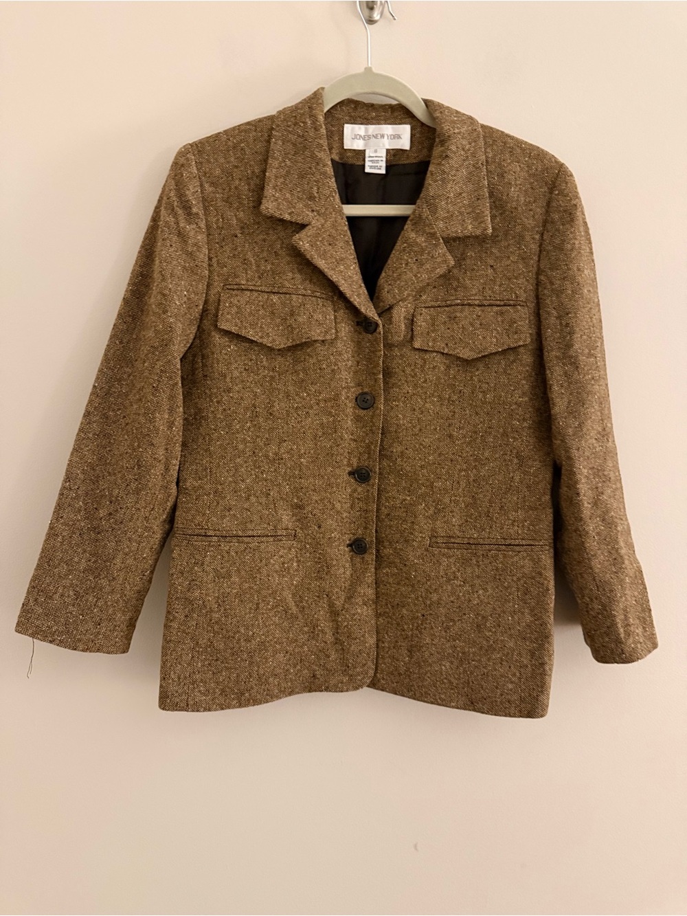 Jones New York Brown Tweed Wool Blend Blazer Size 8 Career Office Jacket - Picture 5 of 12